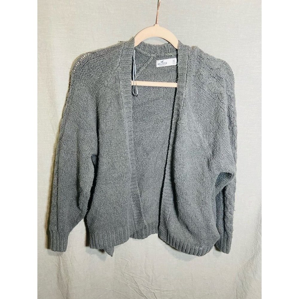 Hollister Sweater Womens XS‎ Gray Cotton Long Sleeve Open Front Neckline Ladies